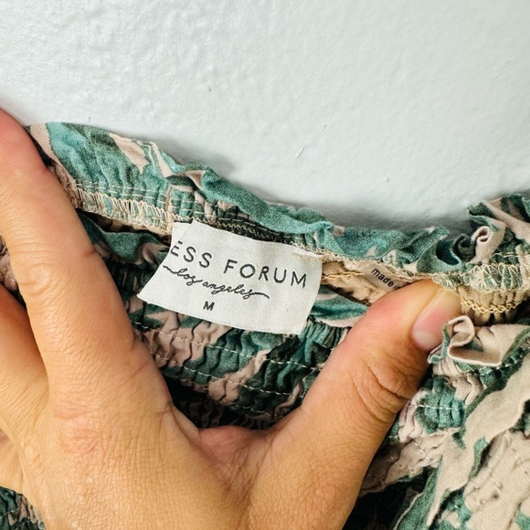 Dress Forum Los Angeles Beige Leaf Print Smocked Tiered Tie Knot Straps Dress - Picture 3 of 8